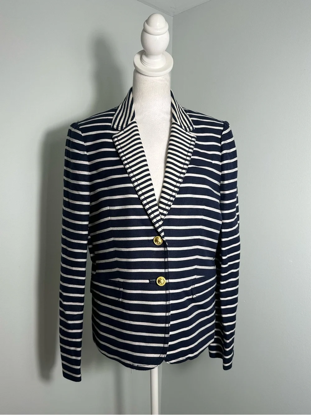 J.Crew Navy Stripped Schoolboy Linen Cotton  Blazer Size 12